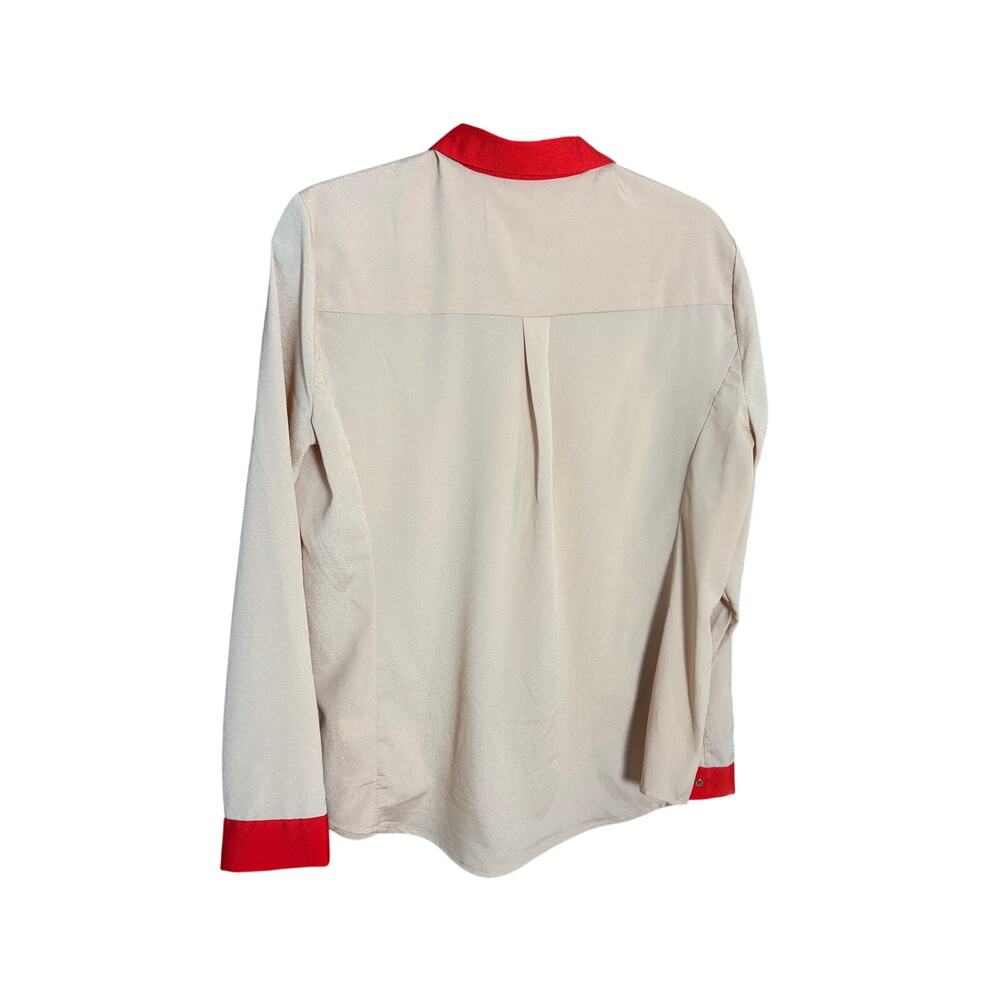 New York and Company Colorblock Blouse Red Collar Cuff Button Down Shirt Women L - Picture 4 of 5
